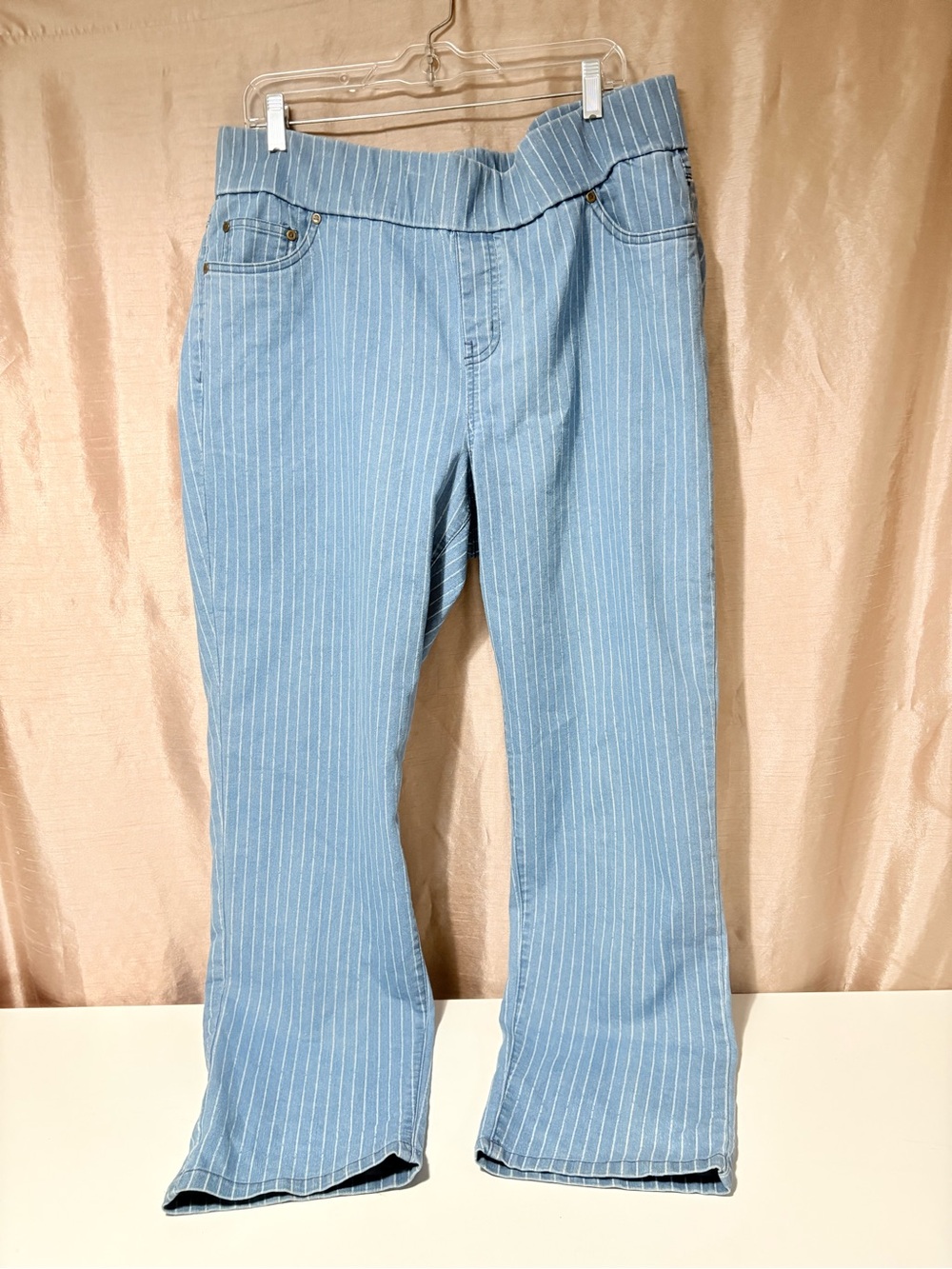 Jessica London Women's Pl Sz 18W Straight Leg Jeans Light Wash W Stripe Pull On